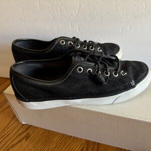 Sperry Top-Sider Seacoast Black Caviar Slip-On Leather Sneaker, Wm's size 7